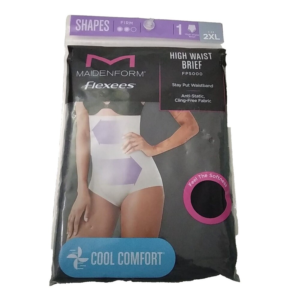 Maidenform Panties Plus Size 2XL 20 22 High Waist Brief Underwear Black Shapes